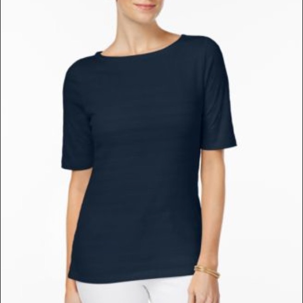 Charter Club Elbow-Sleeve Textured Top Intrepid